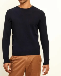 Pull 100% Cachemire col rond London bleu marine-Uverny Sale