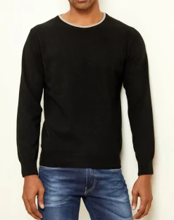 Pull 100% Cachemire col rond noir/gris-Uverny Clearance