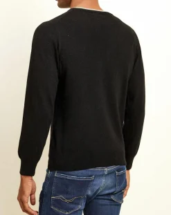 Pull 100% Cachemire col rond noir/gris-Uverny Clearance