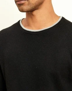 Pull 100% Cachemire col rond noir/gris-Uverny Clearance