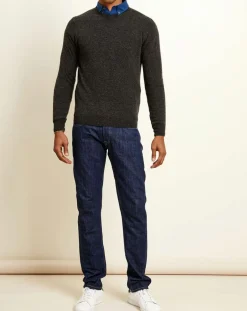 Homme Uverny Pulls^Pull 100% Cachemire col rond London anthracite