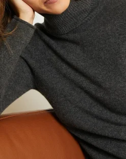 Pull 100% Cachemire col roulé Jane gris chiné foncé-Miss Cashmere Sale
