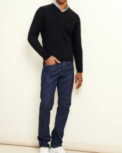 Homme Uverny Pulls^Pull 100% Cachemire col V Dublin bleu marine