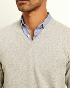 Homme Uverny Pulls^Pull 100% Cachemire col V gris clair