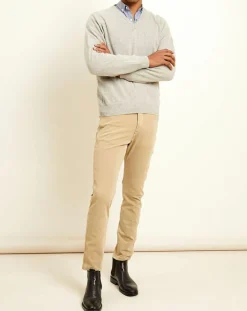 Homme Uverny Pulls^Pull 100% Cachemire col V gris clair