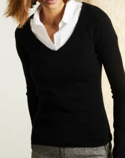Pull 100% Cachemire col V noir-Miss Cashmere Best
