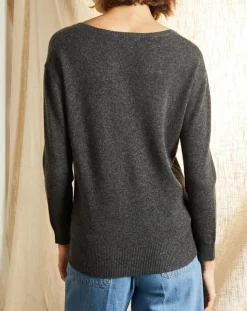 Femme Miss Cashmere Pulls^Pull 100% Cachemire col V profond gris chiné foncé