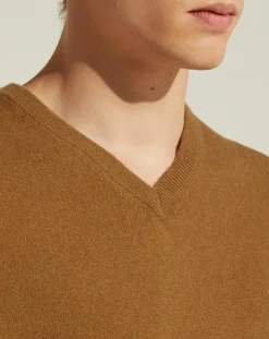 Pull 100% Cachemire col V Uni Nachve marron-Galeries Lafayette Discount