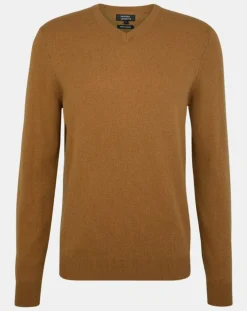 Pull 100% Cachemire col V Uni Nachve marron-Galeries Lafayette Discount