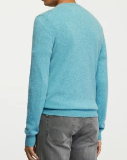 Pull 100% Cachemire col V Uni Nachve bleu-Galeries Lafayette