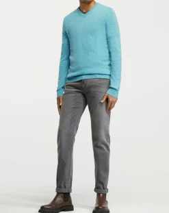Pull 100% Cachemire col V Uni Nachve bleu-Galeries Lafayette