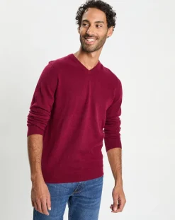 Homme Galeries Lafayette Pulls^Pull 100% Cachemire col V Uni Nachve rouge foncé