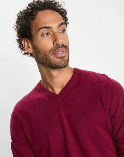 Homme Galeries Lafayette Pulls^Pull 100% Cachemire col V Uni Nachve rouge foncé