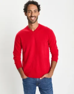 Pull 100% Cachemire col V Uni Nachve rouge-Galeries Lafayette Sale