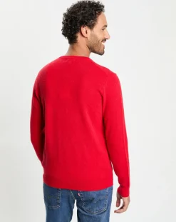 Pull 100% Cachemire col V Uni Nachve rouge-Galeries Lafayette Sale