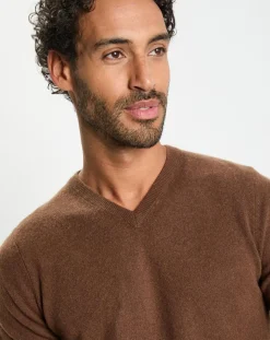 Homme Galeries Lafayette Pulls^Pull 100% Cachemire col V Uni Nachve marron