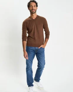 Homme Galeries Lafayette Pulls^Pull 100% Cachemire col V Uni Nachve marron