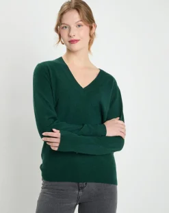 Pull 100% Cachemire Col V Zocon vert sapin-Galeries Lafayette Discount