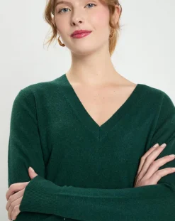 Pull 100% Cachemire Col V Zocon vert sapin-Galeries Lafayette Discount
