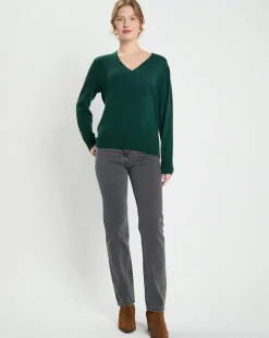 Pull 100% Cachemire Col V Zocon vert sapin-Galeries Lafayette Discount