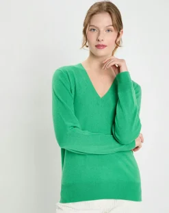 Femme Galeries Lafayette Pulls^Pull 100% Cachemire Col V Zocon vert emeraude