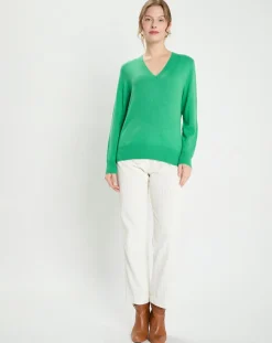 Femme Galeries Lafayette Pulls^Pull 100% Cachemire Col V Zocon vert emeraude