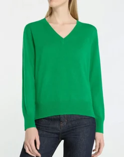 Femme Galeries Lafayette Pulls^Pull 100% Cachemire Col V Zocon vert emeraude