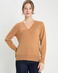 Pull 100% Cachemire Col V Zocon camel-Galeries Lafayette New