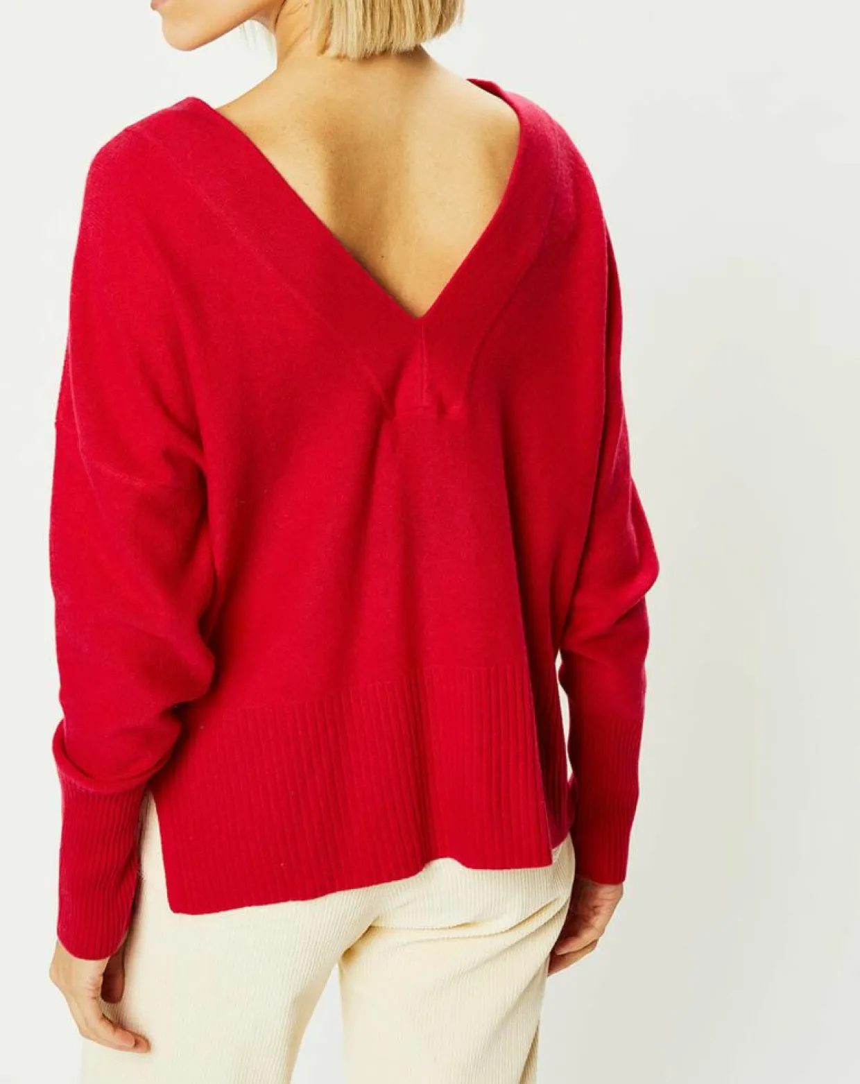 Pull 100% Cachemire Frani col V rose foncé-Galeries Lafayette Clearance