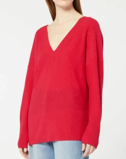 Pull 100% Cachemire Frani col V rose foncé-Galeries Lafayette Clearance