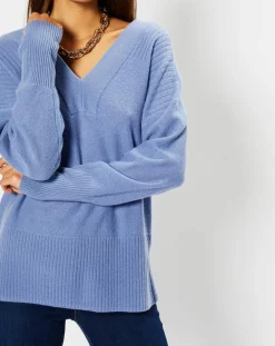 Femme Galeries Lafayette Pulls^Pull 100% Cachemire Frani col V bleu lavande