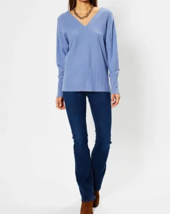 Femme Galeries Lafayette Pulls^Pull 100% Cachemire Frani col V bleu lavande