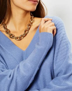 Femme Galeries Lafayette Pulls^Pull 100% Cachemire Frani col V bleu lavande