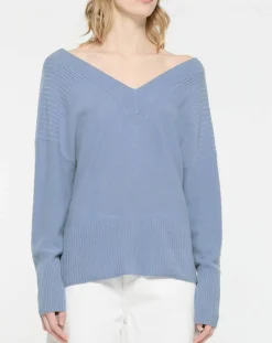 Femme Galeries Lafayette Pulls^Pull 100% Cachemire Frani col V bleu lavande