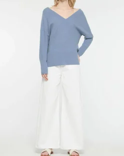 Femme Galeries Lafayette Pulls^Pull 100% Cachemire Frani col V bleu lavande
