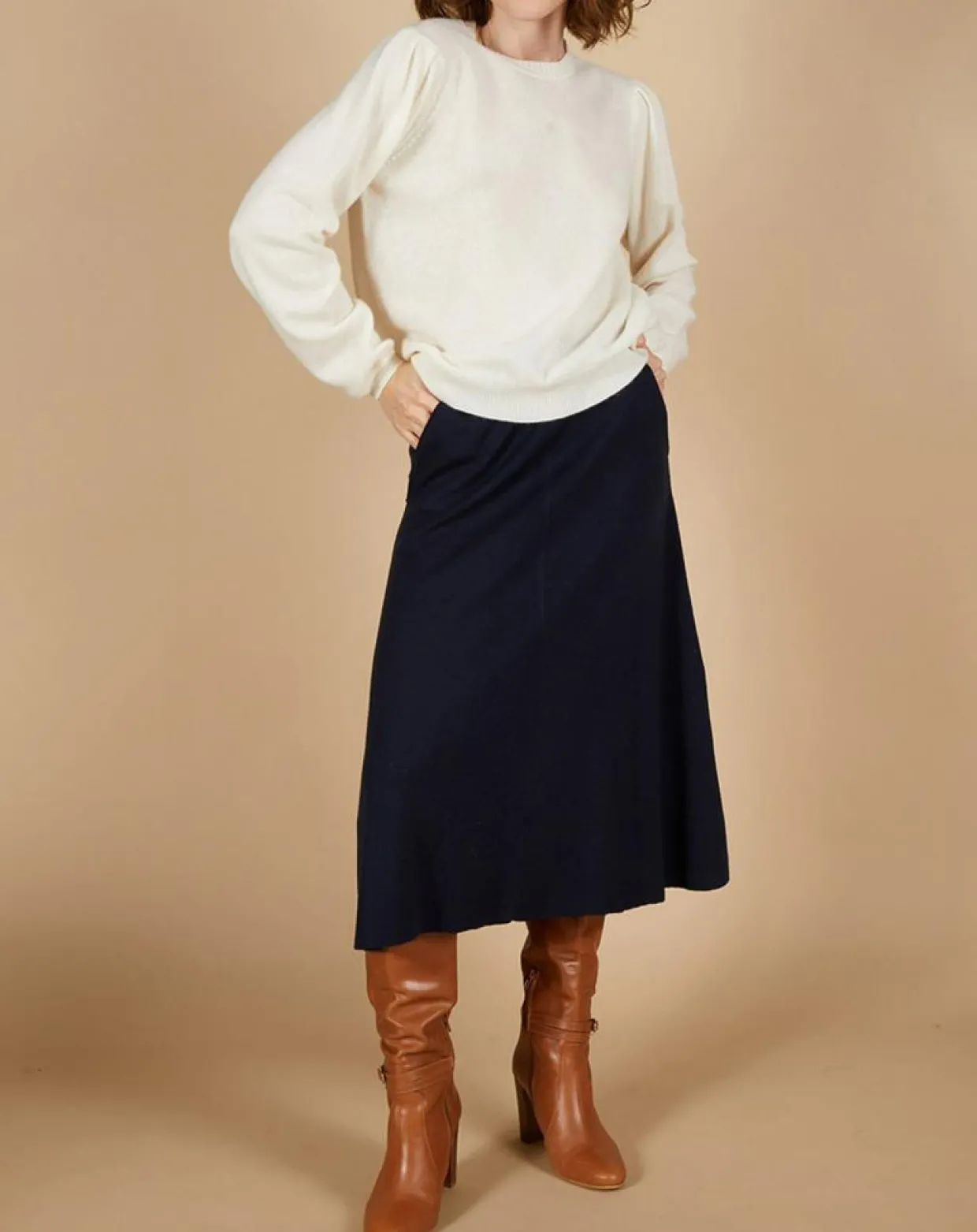 Pull 100% Cachemire Ines col rond tressé écru-Cashmere Tribu Hot
