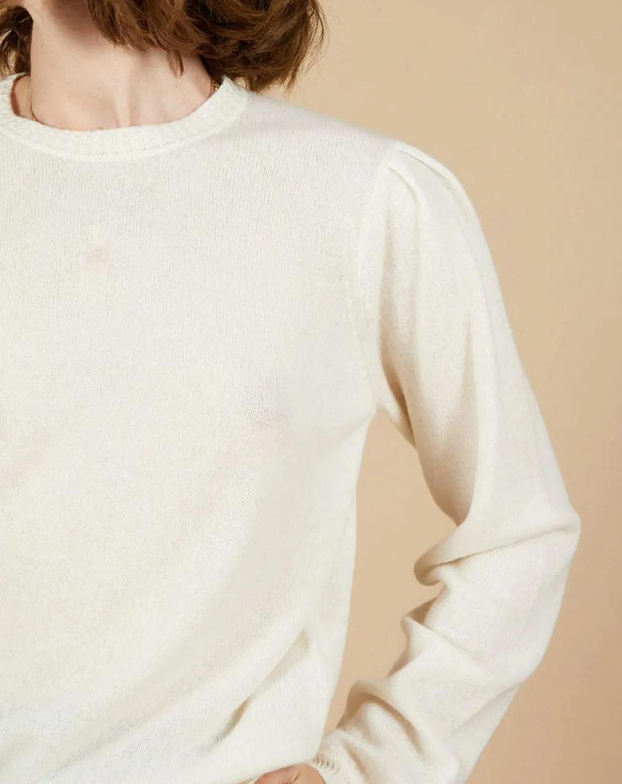 Pull 100% Cachemire Ines col rond tressé écru-Cashmere Tribu Hot