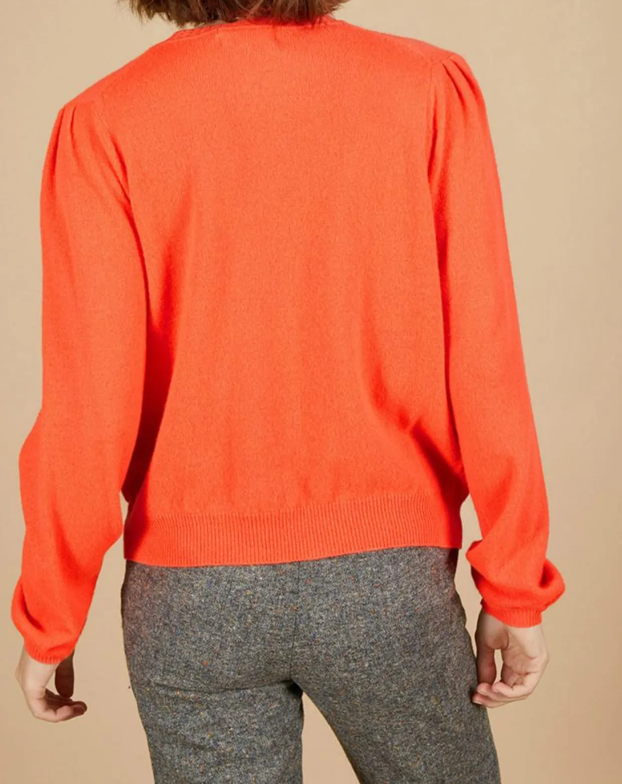 Pull 100% Cachemire Ines col rond tressé corail fluo-Cashmere Tribu Outlet