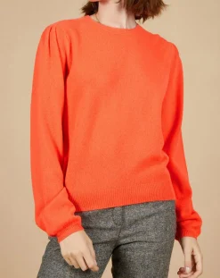 Pull 100% Cachemire Ines col rond tressé corail fluo-Cashmere Tribu Outlet