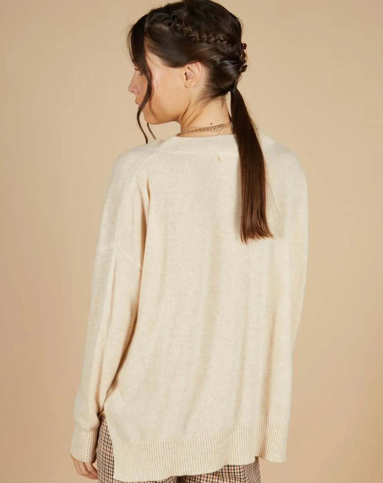 Pull 100% Cachemire Iris Col V profond oversize blé-Cashmere Tribu Best