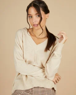 Pull 100% Cachemire Iris Col V profond oversize blé-Cashmere Tribu Best