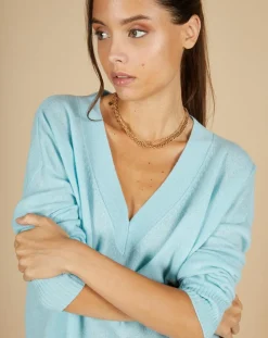 Pull 100% Cachemire Iris Col V profond oversize océan-Cashmere Tribu Outlet