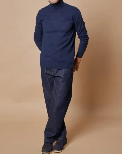 Pull 100% Cachemire Jim col roulé bleu marine-Oscar et Louise Sale