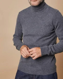Homme Oscar et Louise Pulls^Pull 100% Cachemire Jim col roulé gris foncé
