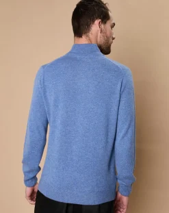 Homme Oscar et Louise Pulls^Pull 100% Cachemire John col camionneur bleu denim/gris