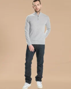 Homme Oscar et Louise Pulls^Pull 100% Cachemire Jules col camionneur gris clair