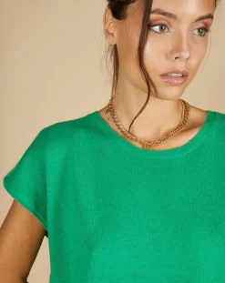 Pull 100% Cachemire Laurène manches courtes émeraude-Cashmere Tribu Hot