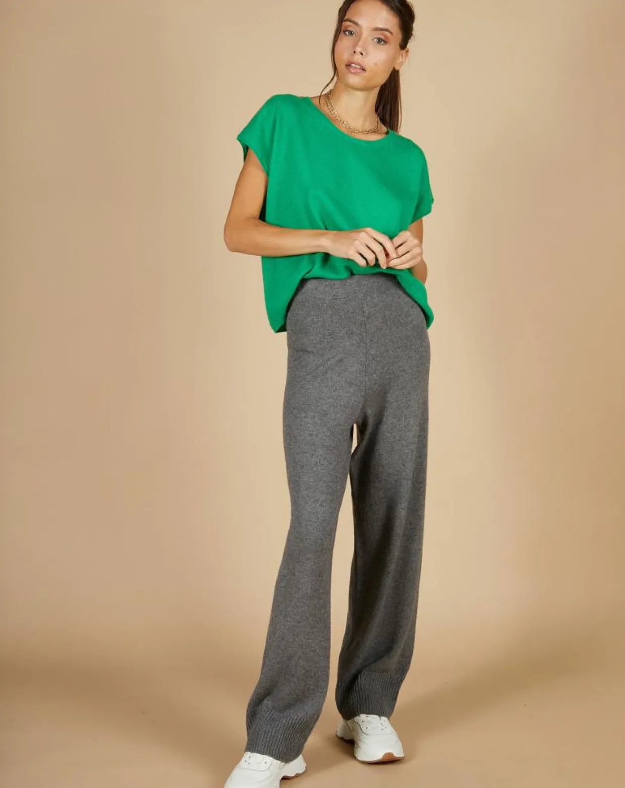 Pull 100% Cachemire Laurène manches courtes émeraude-Cashmere Tribu Hot