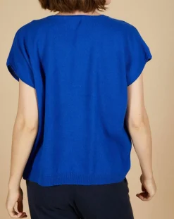 Femme Cashmere Tribu Pulls^Pull 100% Cachemire Laurène manches courtes bleu électrique