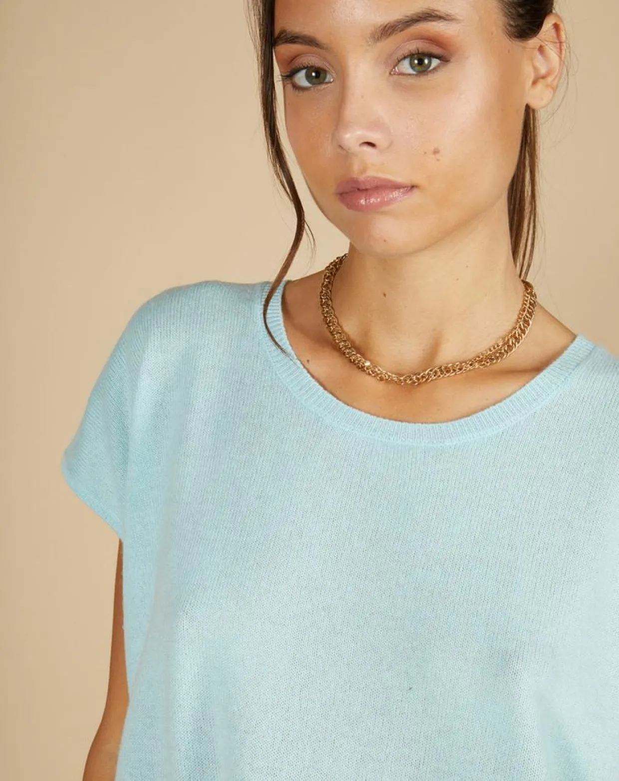 Pull 100% Cachemire Laurène manches courtes bleu océan-Cashmere Tribu Hot